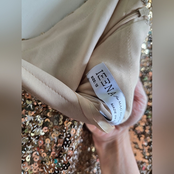 NWT!! IEENA- Mac Duggal,Sequined One Shoulder Bishop Sleeve Trumpet Gown, Gold - Picture 9 of 14